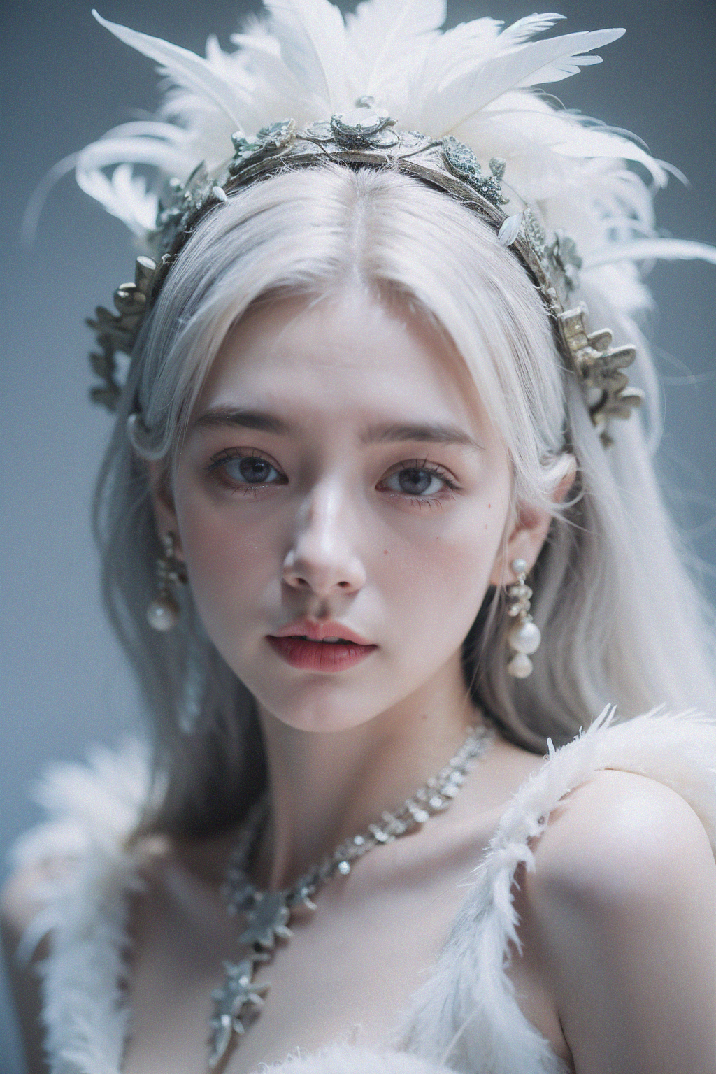 00025-2140819234-1girl,waist up,navel,small breasts,jewelry,looking at viewer,earrings,hair ornament,white hair,feathers,necklace,lips,makeup,eye.png